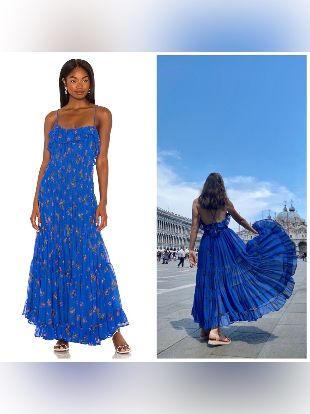 Free People Cloud Nine Maxi Dress Floral Blue Sundress Small Tiered‎